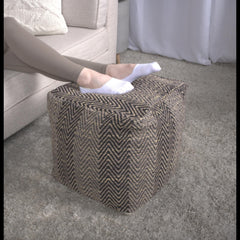 Neptune Handcrafted Cotton Pouf, Brown and Beige