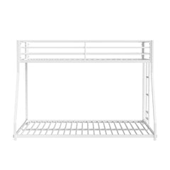 Twin Over Full Metal Low Bunk Bed Mattress Ready Matte White Finish Attached Ladder Full Metal Construction Bedroom Furniture