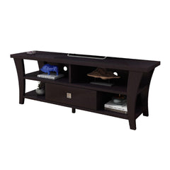 TV Stand Media Cabinet, Curved Wood Legs w 4 Shelves, 60 Inch, Brown