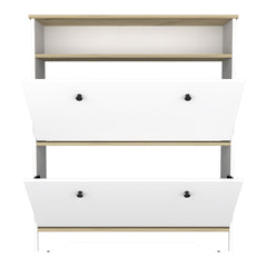 Saturn Rack 46" H, One Open Storage Shelf, Two Internal Storage Drawers, Two Doors, Light Oak / White