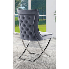 Glam Gray Velvet 2pcs Side Chairs Button-Tufted Chrome Frame Upholstered Dining Chairs Furniture Set