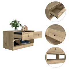 Saturn Storage Bench, Two Open Shelves, Two Drawers -Light Oak