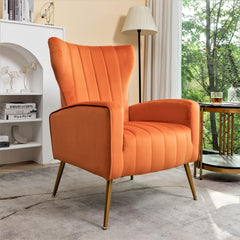 Velvet Accent Chair with Metal Legs, Modern Upholstered Armchair, Wingback Side Chair for Living Room Bedroom Small Spaces