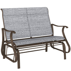 2-Person Outdoor Glider Bench，Patio Glider Loveseat Chair with Powder Coated Steel Frame，2 Seats Porch Rocking Glider for Backyard, Lawn, Garden and Porch, Mixed Gray