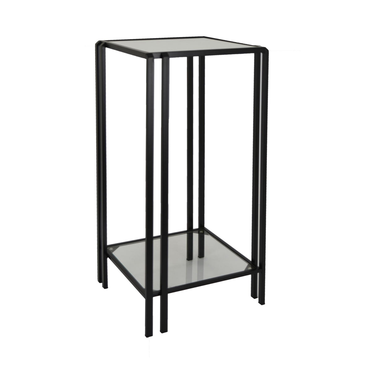 Fable Plant Stand Table, Black Metal, Square Mirrored Top, 28 Inch