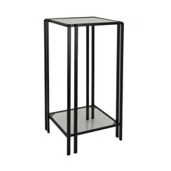 Fable Plant Stand Table, Black Metal, Square Mirrored Top, 28 Inch