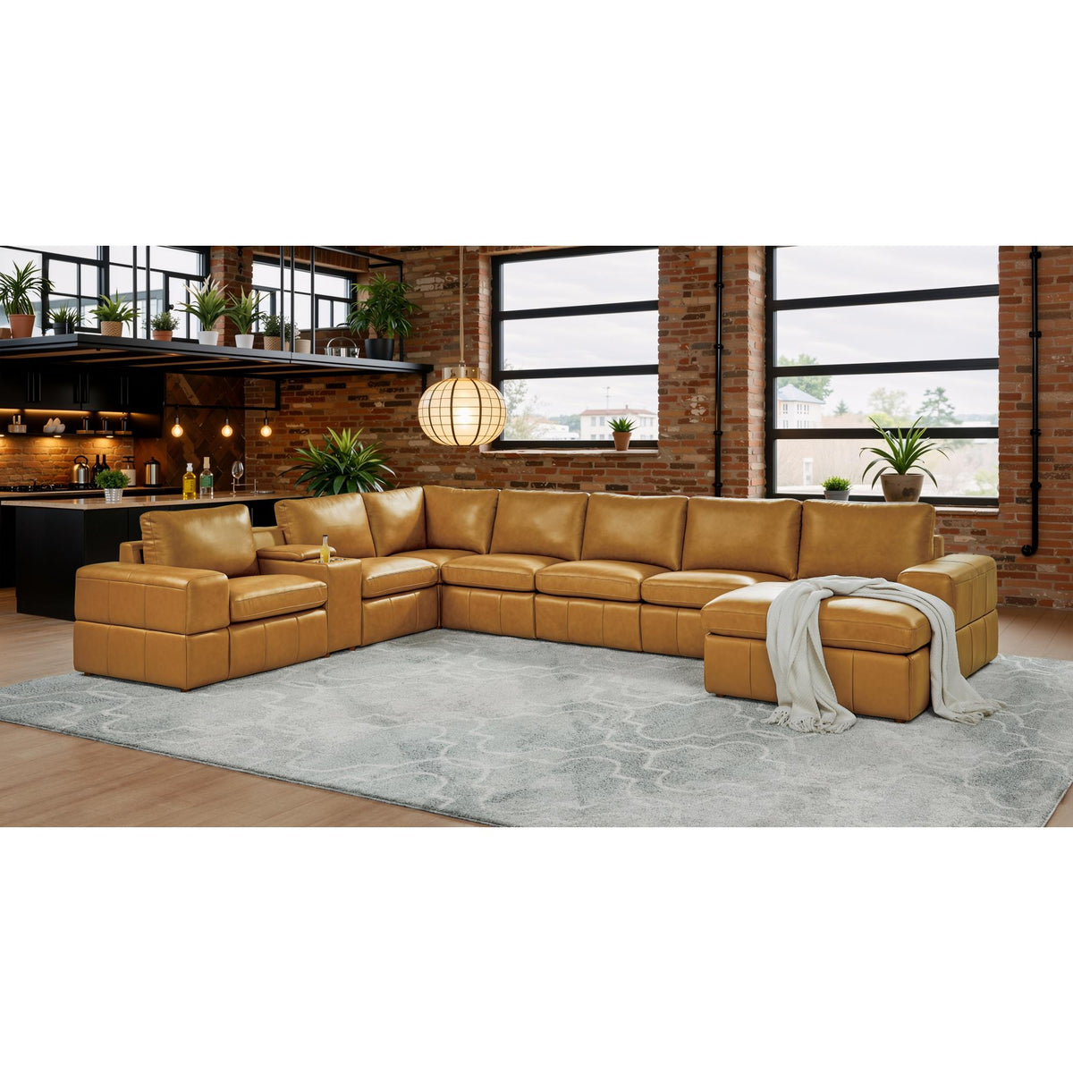 Large Arm Leather Match Upholstery Modular Sectional