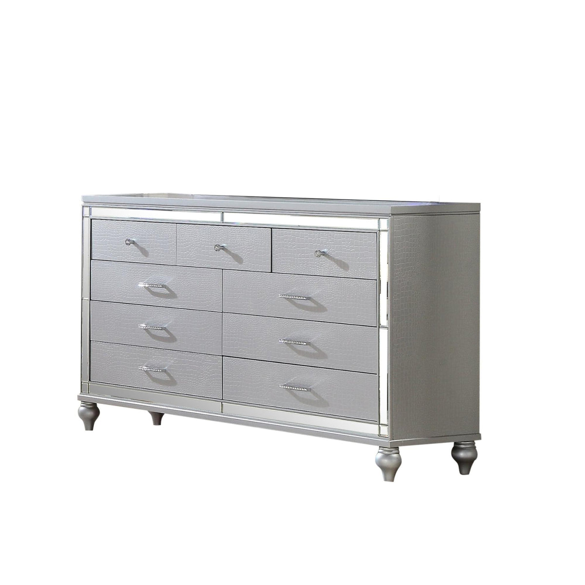 Utopia Mirror Framed 6-Drawer Dresser Made With Wood in Silver Color (INCLUDES ONLY DRESSER)