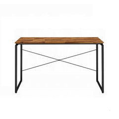 Metal Frame Writing Desk 1pc Wooden Home Office Furniture Oak and Black Finish Laptop Table