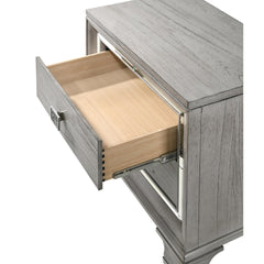 1pc Contemporary Light Grey Finish Two Drawers Bevel Mirror Accents Wooden Solid Wood Bedroom Furniture