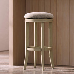 Story Bar-Height Backless Wood Barstool with Swivel Upholstered Seat, Distressed Ivory, 1PC