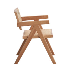 Eternity Stylish Rattan Arm Chairs Set of 2 Natural Finish Mid-Century Modern Kitchen Dining Furniture