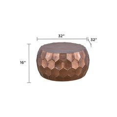 Modern Contemporary Round Aluminum material 32" Coffee Table and 21"Height End Table Set 2PC Tables with Glossy Diamond-Patterned Base Copper