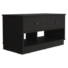Saturn Storage Bench, Two Open Shelves, Two Drawers -Black