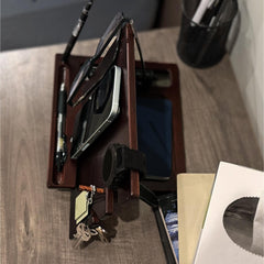 Nightstand accessories organizer phone tablet wallet watch stand key holder coin tray solid wood 2pc wood stained
