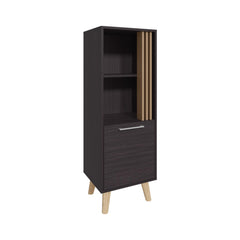 Rhea 47" High One Door Cabinet with Two Open Shelves Dark Wengue - Black