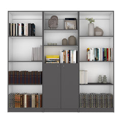 Haven 3 Piece Home Bookcase set, 74" Wide with 11 Shelves and 2-door Cabinet , Living Room Set Matt Gray / White