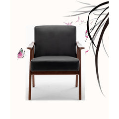 Accent Chair with Microfiber Upholstery and Solid Wood Frame, Classic Mid-Century Modern Living Room Furniture for Extra Seating, Black PU/PVC