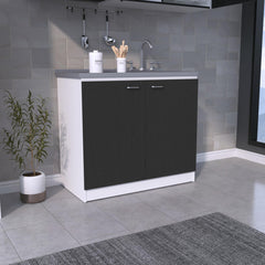Pandora Sink, Double Door Cabinet, Two Shelves, White / Black