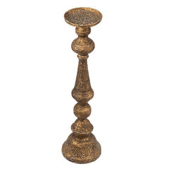 Nirvana 24 Inch Pillar Candle Holder, Antique Brass Metal, Turned Pedestal