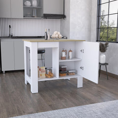 Hera Kitchen Island, Single Door Cabinet, Shelf White / Macadamia