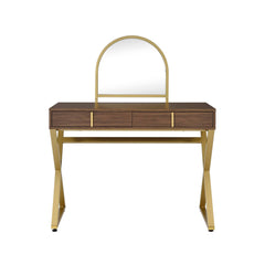 Aura Walnut & Gold Finish Vanity Desk W/Mirror & Jewelry Tray