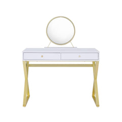 Aura White & Gold Finish Vanity Desk W/Mirror & Jewelry Tray