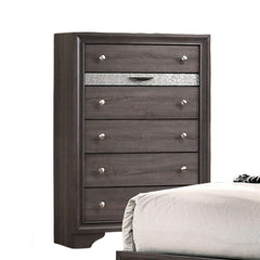 Gray Finish Contemporary Style 1pc Chest  Hidden Jewelry Drawer English Dovetail Drawers Silver Knobs Bedroom Furniture