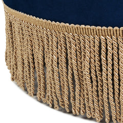 Planet 24" Round Upholstered Accent Ottoman, Navy Blue Velvet with Gold Trim