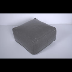 Poem Faux Leather Rectangle Pouf, Gray