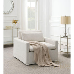 Exhibition Ivory Fabric Swivel Chair with 1 Toss Pillow