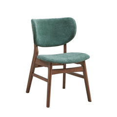 Mid-Century Modern Dining Furniture Set of 2 Side Chairs Green And Walnut Finish Wooden Sleek Design Curved Backrest Comfort