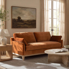 Asgard 75.5" Modern Farmhouse Sofa, Burnt Orange Performance Velvet