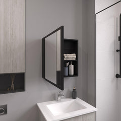 Pandora 21.1" H x 19.7" W Mirror Medicine Cabinet, One door with Four interior Shelves for Bathroom, Kitchen Black