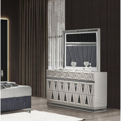 Vista Modern & Contemporary Style 6- Drawer Dresser Made with Wood and Gold Accents in River Sand Grey