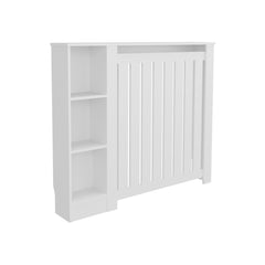 Camelot Cover Cabinet Joseph with Slatted Frame and 3 Shelves, Decorative Heater Cover, Modern Furniture Accent, White