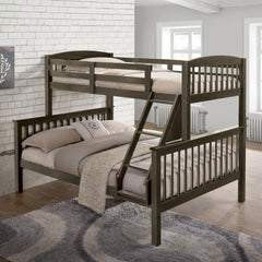 Quasar Twin Full Bed With Slat Design And Angled Ladder, Gray