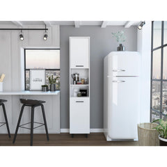 Hephaestus Pantry, Four Legs, Three Interior Shelves, Two Shelves, Two Cabinets -White