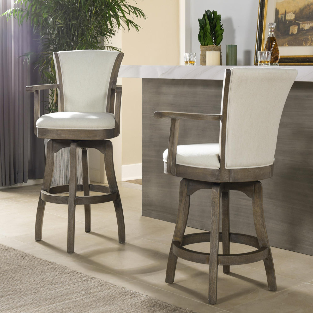 Apollo 27in Swivel Counter Height Bar Stool, Natural White Linen