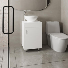 Aegisthus 18" Wide Free Standing One Door Vanity, With Vessel Porcelain Sink, Bathroom Storage, White
