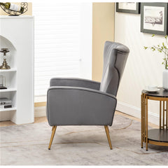 Velvet Accent Chair with Metal Legs, Modern Upholstered Armchair, Wingback Side Chair for Living Room Bedroom Small Spaces