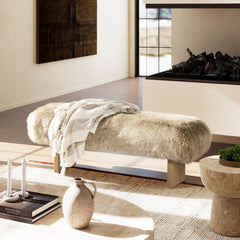 Meteor 49" Sheepskin Fur Rectangular Accent Bench, Natural Blonde Genuine Fur