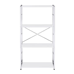 White and Chrome 4-Tier Rectangular Bookshelf