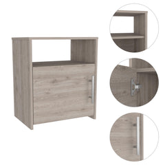 Atlas Nightstand , End Table, Side Table One Shelf, Single Door Cabinet, Metal Handle -Light Gray