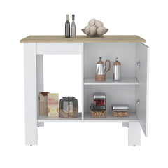 Hera Kitchen Island, Single Door Cabinet, Shelf White / Macadamia