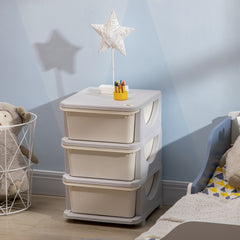 Qaba 3 Tier Kids Storage Unit, Toy Organizers and Storage with 3 Drawer Chest for Kids Bedroom Nursery Kindergarten Living Room for Boys Girls Toddlers, Cream White