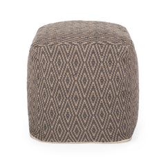 Summit Hand - Loomed Cotton Pouf, Dark Grey and Brown