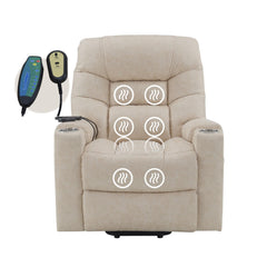 Valhalla Ivory Leather Aire Power Motion Recliner with Lift, Heating & Massage Function