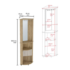 Meteor 75" H Mirrored Corner Bar Cabinet, With Glass Doors, Two Shelves and Stemware