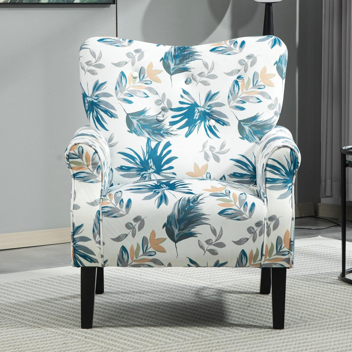 Mid-Century Modern Wingback Accent Chair, Upholstered Fabric Armchair with Sturdy Wood Legs, High-Back Padded Club Chair for Living Room Bedroom Office
